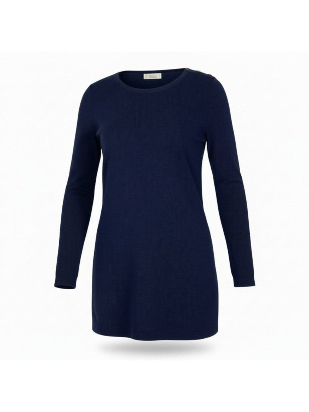 Saint Laurent Rive Gauche Rib Long Sleeve Knit Gold Button Navy Rayon Sweater